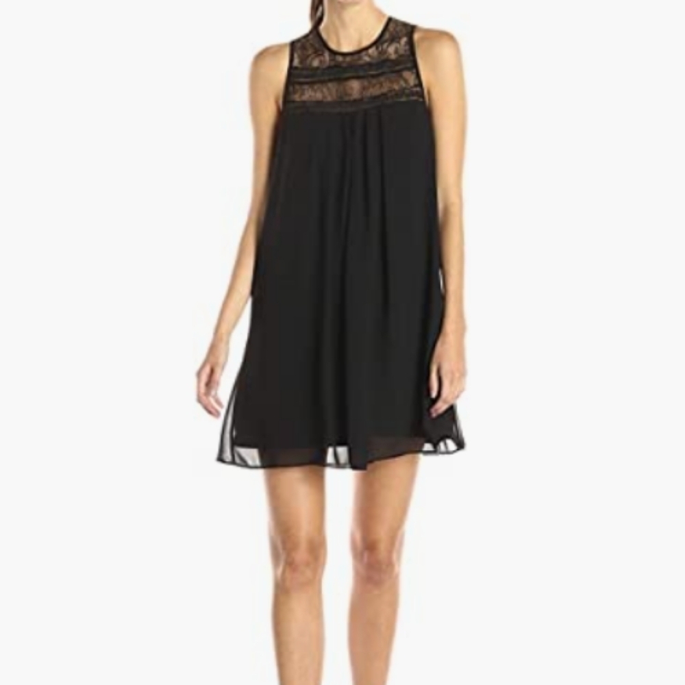 BCBGeneration Black‎ Lace Trim Babydoll Dress